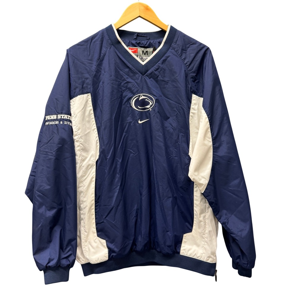 Vintage Penn State Windbreaker Nike Mens Medium Swimming & Diving Blue Pullover